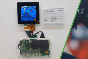 A Mipiplus touchscreen display on the Avnet Embedded booth at Embedded World 2023